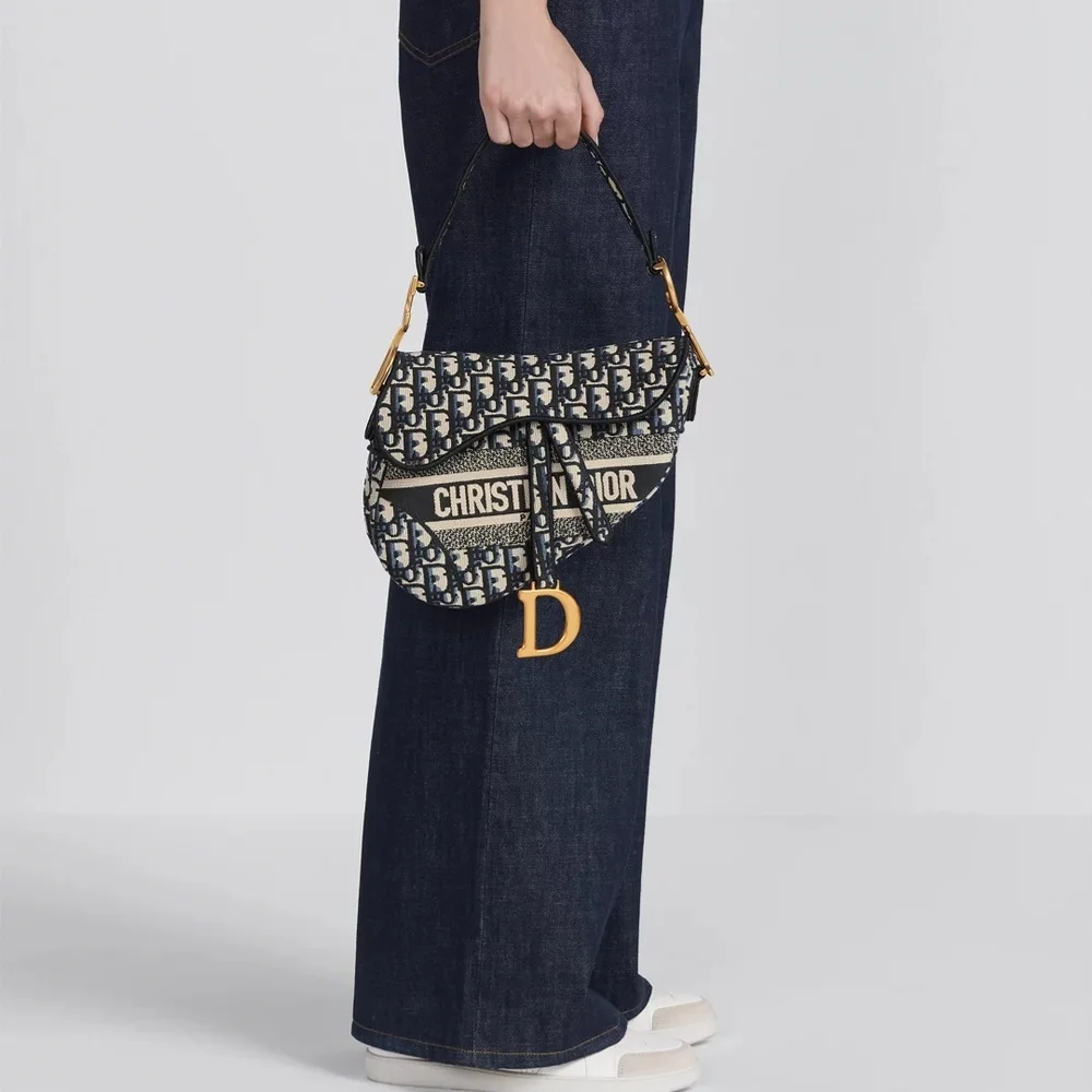 NEW! Authenticated Saddle Hand Bag Blue Dior Oblique Embroidery Iconic MSRP$5100 - Picture 5 of 16